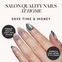 Glamnetic Press On Nails - Velvet Pine | Short Oval Fake Nails in Deep Green with French Tips, Tree Designs and a Velvet Finish, Salon Quality Holiday Nails | 15 Sizes - 30 Nail Kit with Glue