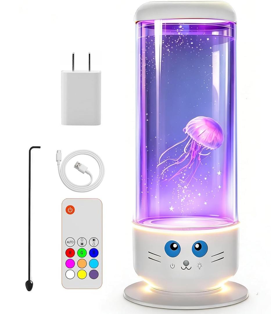 BiKiBao Jellyfish Lamp with 7 Color Changing Effect with USB and Remote Control Night Lamp for Room Jellyfish Aquarium Ideal Gift for Kids (White)