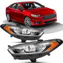 Headlights Assembly Compatible with 2013-2016 FORD FUSION 2th Gen Pre-Facelift,Projector Headlamp OEM Replacement,1x Pair 2013 2014 2015 2016 Driver and Passenger Side OE Style (Chrome)