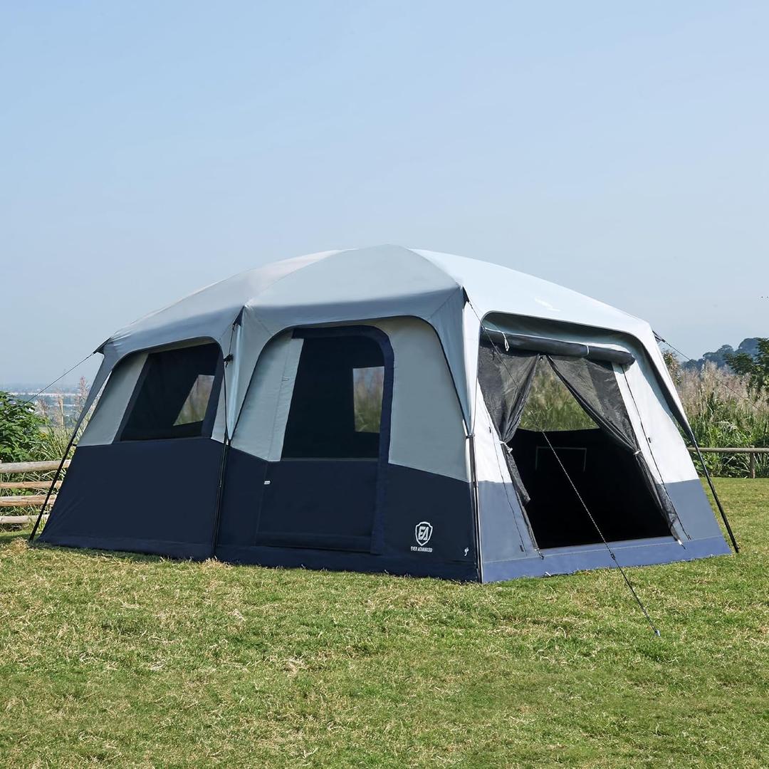 EVER ADVANCED 10 Person Camping Blackout Design Tent, Multi Room Tent for Family, Large Tents with Rainfly and Carry Bag, 2 Doors, Water-Resistant, 14ft x 10ft x 84in