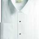 Mens Tuxedo Shirt Poly/Cotton Laydown Collar 1/4 Inch Pleat (16" Neck 32"-33" Sleeve, White)