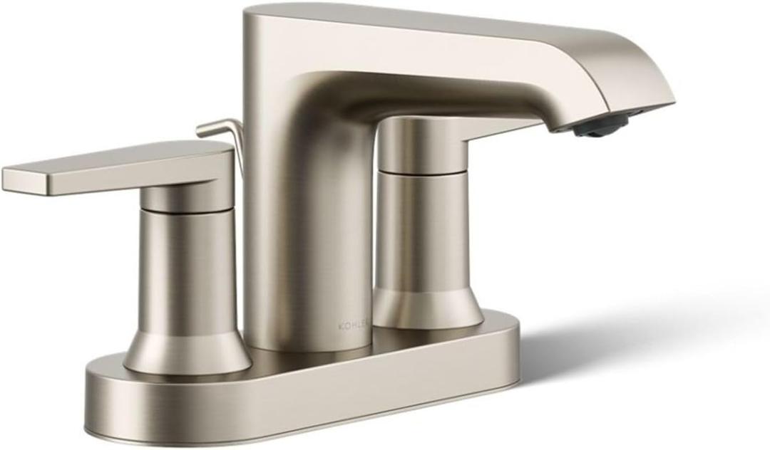 KOHLER Bathroom Sink Faucet, Hint Collection, Centerset Faucet, Vibrant Brushed Nickel, K-97094-4-BN