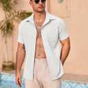 COOFANDY Mens Casual Button Down Shirts Short Sleeve Summer Beach Vacation Shirts (White, L)