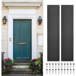 uxcell 2pcs Door Kick Plate, 6 x 28 Inches Aluminum Kick Plate Door Plate, 1.5mm (1/16 Inch) Thickness, for Exterior Front Door or Back Door, Black