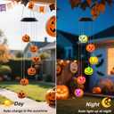 Halloween Solar Wind Chimes, Halloween Pumpkin Wind Chime, Solar Powered Color Changing Windchime for Outside, Waterproof Hanging LED Light Pumpkin Wind Chimes Gift for Porch Patio Yard Decor (Mad)