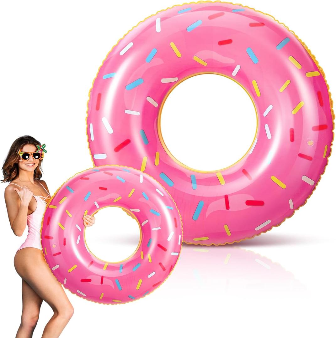 Large Donut Pool Float Inflatable Pool Float Tube 48 Inch Donut Swimming Rings Swim Rings with Sprinkles Doughnut Pool Floatie Blow Up Swimming Raft for Adults Beach Party Supplies