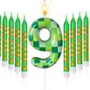 Zlongron 13 Pieces Birthday Cake Candles, Green Pixel Theme Birthday Candles, Suitable for Boys and Girls Birthdays, Gatherings, Parties, Celebrations Good Decoration Supplies (Number 9)