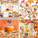 Our Little Turkey Is Turning One Decoration,Little Turkey 1st Birthday Decorations Plates and Napkins Cups Tablecloth Banner Backdrop Honeycomb for Thanksgiving Decorations 1st Birthday Supplies