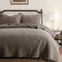 WDCOZY Velvet King Size Quilt Set - Beige Striped Soft Lightweight Bedspread, Tan Neutral Ribbed Farmhouse Country Rustic Coverlet, Taupe Camel Modern Bedding Kakhi Warm Thin Comforter, 3 Pieces
