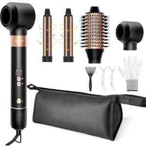 Hair Styler Hair Dryer Brush - 110,000 RPM High-Speed Hot Air Styler,Multi Stylers with Auto-Wrap Curler, Professional Blow Dryer Brush for Fast Curling Volumizing Straightening Styling(Black-Golden)