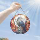 FLAGWIX Halloween Decorations Indoor - Stained Glass Window Hanging 8 in - Gothic Raven Skull Sun Catcher, Crow Halloween Decor, Black Crows Sun Catchers Indoor Window, Fall Decorations for Home (Midnight  Raven Whisper)