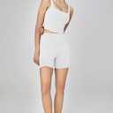 DHSO High Waisted Biker Shorts for Women-5" Tummy Control Fitness Athletic Workout Running Yoga Gym Shorts, White L-XL