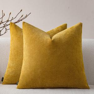a moment Pack of 2 Decorative Chenille Throw Pillow Covers with Twill Cushion Covers for Sofa Living Room Couch Bed 16x16 Inch Yellow