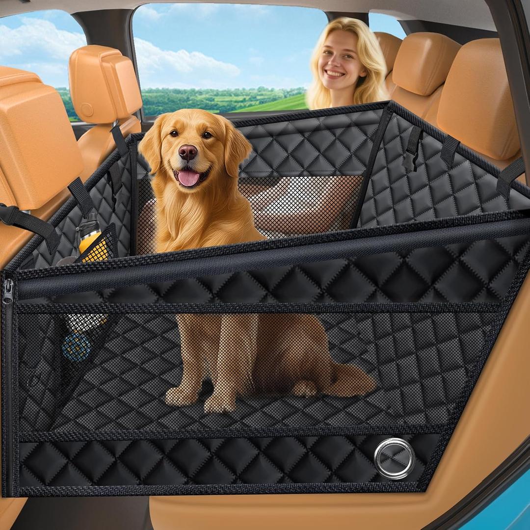 URPOWER Hard Bottom Dog Car Seat for Large Medium Dogs, Dog Back Seat Extender with 3-Sided Hard Boards, Waterproof Pet Backseat Cover Dogs Hammock for Large Cars, Trucks and SUVs, Holds up to 200 lbs