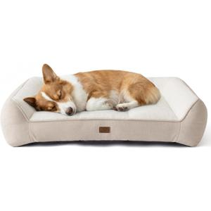 Bedsure Orthopedic Dog Bed Medium Size Dog - Extra Thick Supportive Medium Dogs Beds with Waterproof Washable Cover, Comfort Pet Bed Sofa with Soft Plush Sherpa and Nonskid Bottom, Beige, 35" (Cream)
