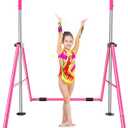Safly Fun Gymnastics Bar for Kids 3-9, Foldable & Adjustable 35"-51", Supports 140Lbs with Pad, Easy to Assemble, Gymnastics Equipment for Indoor/Outdoor Training (Pink)