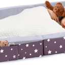 Mooedcoe Portable Foldable Toddler Travel Bed with Sides, Folding Toddler Bed for Travel Kid Foam Sleeping Cot for Children 18M  5yr Old (Round, Star)