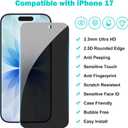 PEHAEL 3+3 Pack for iPhone 17 Privacy Screen Protector with Camera Lens Protector Full Coverage Anti-Spy Tempered Glass Film 9H Hardness Easy Installation Bubble Free [6.3 inch]