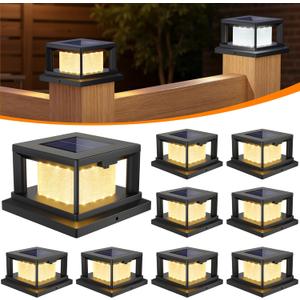Mlambert 4x4 Solar Post Cap Lights 8-Pack, 2 Lighting Modes Solar Fence Cap for Wooden Vinyl Post, Waterproof Deck Light Patio Porch Decoration, Black