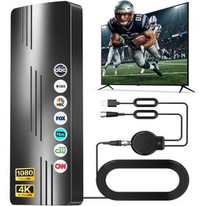 Upgraded TV Antenna Indoor Outdoor, 6000+ Miles Long Range HD Digital TV Antenna for Local Channels with Amplified Signal Booster, Supports 8K 4K 1080p for All TVs，39ft Coaxial Cable