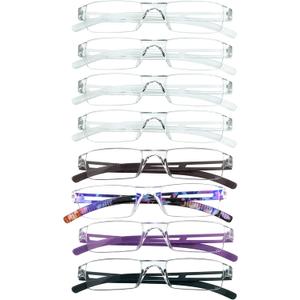 VisionGlobal 8 Pairs Reading Glasses, Blue Light Blocking Glasses, Computer Reading Glasses for Women and Men, Fashion Square Eyewear Frame (4color+4clear,+1.75 Magnification)