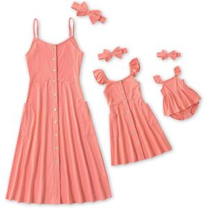 IFFEI Mommy and Me Matching Dress Spaghetti Strap Summer Casual Sundress Beach Sleeveless Dress with Headband, L