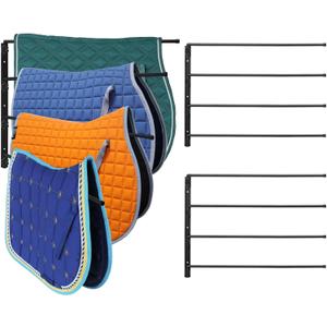 2 Pack Saddle Pad Rack 4 Bar Wall Mount, Horse Blanket Holder 180 Degree Swing Rack Arms Saddle Rack Wall Mount for English Saddle Pad Storage Various Accessories