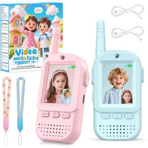 Video Walkie Talkies for Kids 2 Pack Rechargeable Kids Walkie Talkies Intercom Toys for Age 3-12 Year Old Boys Girls, HD Camera & Voice Changer, 2'' Screen, Outdoor Play Camping Hiking Family Games