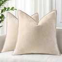 decorUhome Couch Throw Pillow Covers 16x16 Set of 2, Decorative Soft Neutral Chenille Pillow Covers with Elegant Design for Sofa Bed Living Room Home Decor, Beige