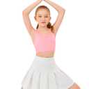 Haloumoning Girls Training Bra Sports Bra Kids Athletic Seamless Ribbed Stretchy Crop Tops Dance Yoga 5-14 Years Pink