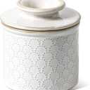LE TAUCI Butter Crock, Butter Dish with Lid, Butter Container for Counter with Water Line, Embossed French Butter Keeper for Spreadable Butter, Suit For Housewarming - Set of 1, Arctic White
