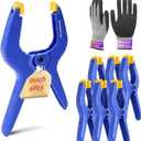9 inches Spring Clamps Heavy Duty - 6 Pack Large Plastic Clamps& Safety Work Gloves for Woodworking, Crafts, Backdrop and Pool Cover with 3.5 Inches Mouth Opening And Serrated jaws