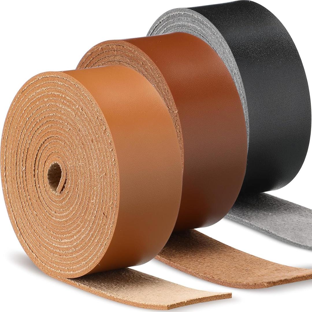 SilTriangle 3 Rolls Leather Straps for Crafts Single Sided Faux Leather Strips 2 mm Thickness 78.7 Inches Long for DIY Art Craft Projects Belt Tooling(1 Inch,3 Color)