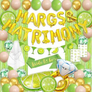 Margs and Matrimony Bachelorette, 70 Pcs Gold and Green Margarita Bachelorette Party Decorations with Margs and Matrimony Balloons for Mexican Fiesta Wedding Bridal Shower Taco Bar Supplies