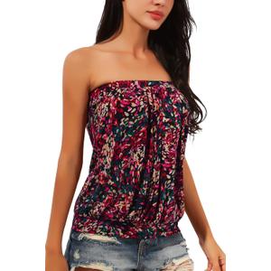 DJT Women's Strapless Bandeau Tube Top, Loose Casual Summer Tank Top (L)