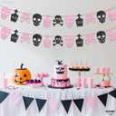 KatchOn Pink Black Felt Skull Garland - 13 Feet, No DIY | Felt Halloween Garland, Skull Party Decorations | Pink Halloween Decor