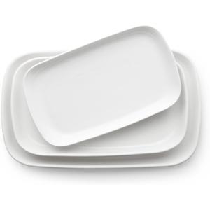 DOWAN Serving Platters and Trays for Wedding Decor, 16"/14"/12" Serving Dishes for Entertaining, White Porcelain Plates Set of 3