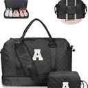 Trendy Gifts for Women-Initial Duffle Bag with Shoe Compartment, Personalized Weekender Bags, Monogram Overnight Bag for Women, Letter Travel Bags with Makeup Pouch (Letter A)
