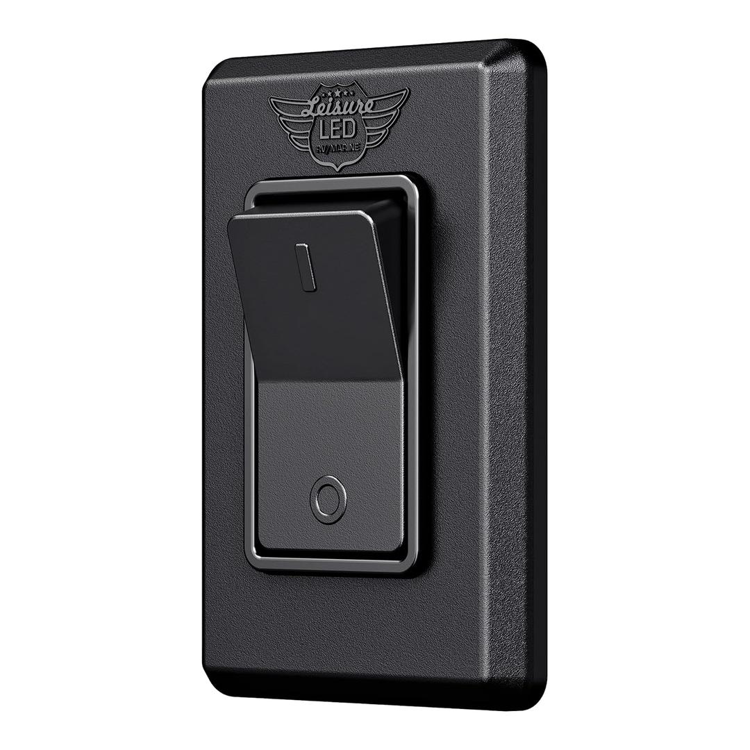 Leisure LED Modern Single SPST On-Off Switch with Bezel, 12-Volt, for RV, Trailer, Camper, with Label Sticker (Black)