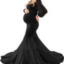 Saslax Long Chiffon Sleeve Tired Mermaid Maternity Dress for Photoshoot Photography Baby Shower (Small, X-black 36)