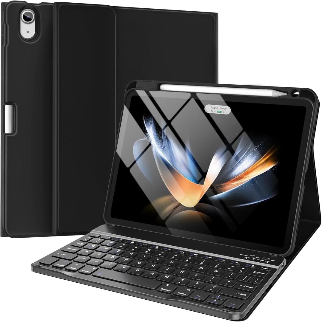 Wenlaty Keyboard Case for iPad Air 11-inch Case with Keyboard (M3/M2, 2025/2024) & Air 5th/4th Generation 10.9'' - Detachable Wireless, Thin & Light Cover with Pencil Holder for iPad Air 11-inch Black