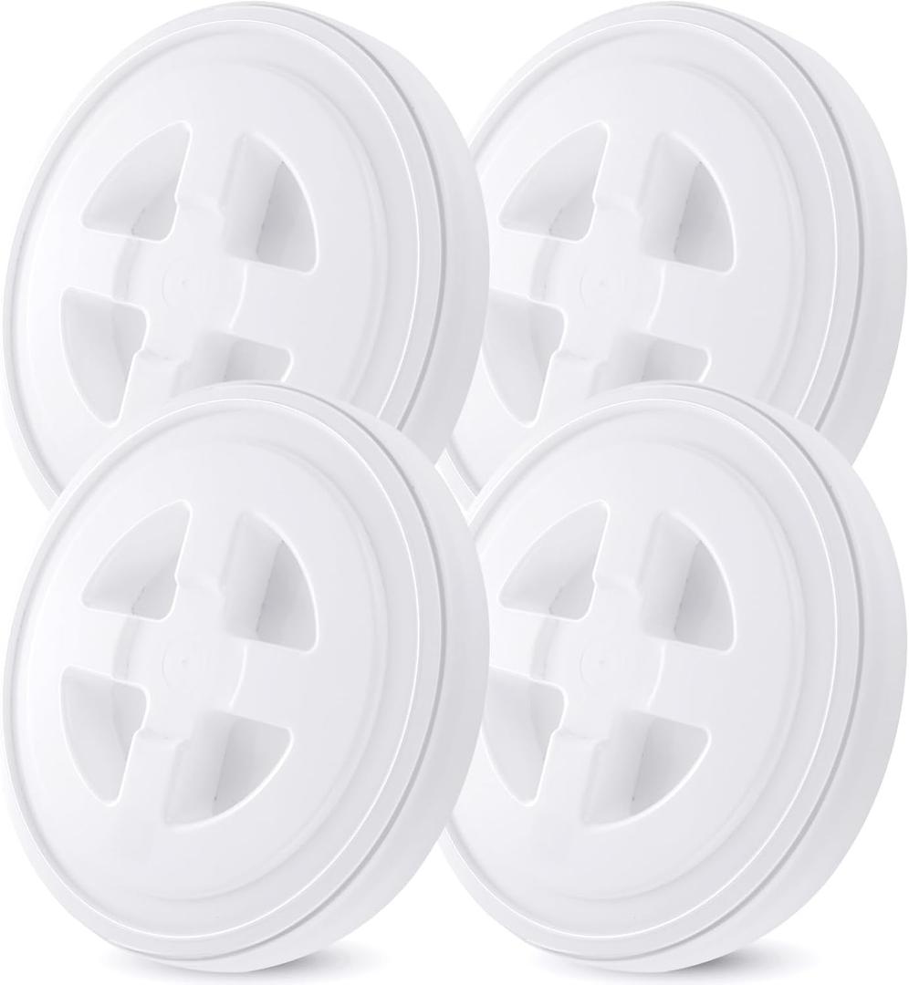 4 Pieces 5 Gallon Leak-Proof Bucket Lid Food Grade Plastic Storage Buckets Screw Seal Lids Screw Pail Lid Pet Food Storage Chicken Feeders Paint Storage Compatible with Gamma, White