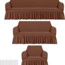 Fanfanwin 3 Pcs Sofa Slipcover Set for Couch Cushion Durable Washable High Elastic Stretchable Furniture Couch Covers with Skirt for Sofa Loveseat Arm Chair(Brown,Seersucker)