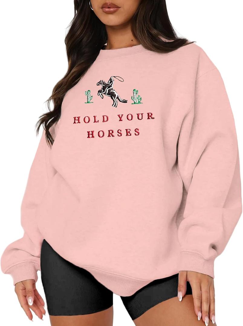 MAPICK Womens Oversized Christian Sweatshirts Fleece Crewneck Sweaters Embroidered GOD IS GOOD Casual Pullover Tops (M)