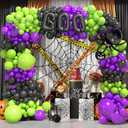 Halloween Balloon Arch Kit With Black Green Purple Balloons Spider BOO Foil Balloons for Halloween Birthday Party Decorations