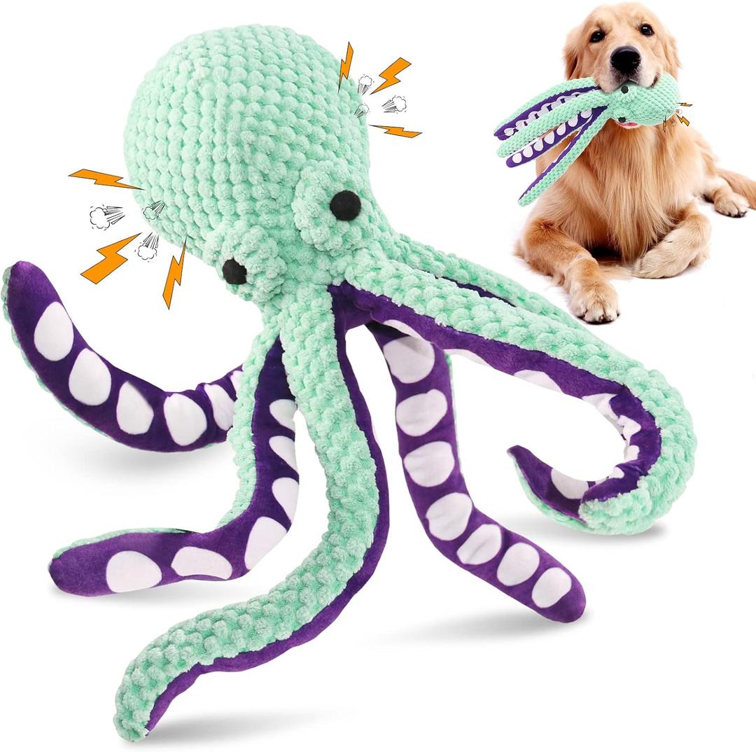 Large Squeaky Dog Toys- Plush Dog Toys with Soft Fabric for Small, Medium, and Large Dogs Daily Companionship, Training Reward Gift (Green)