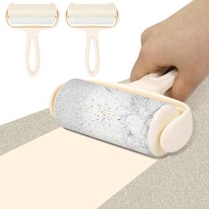 Reusable Lint Roller 2 Pack, Washable Gel Sticky Lint Roller for Pet Hair, Small Travel Size Portable Lint Roller with Handle, Hanging Hole & Dust Cover, Beige