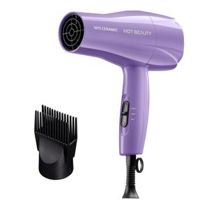 1875 Ceramic Hair Dryer, Powerful Fast Drying, Multi-Setting with Comb Attachment, Additional Detangler Included, Slide Bar Switch, Compact for Home & Travel (Purple)