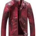 Fairylinks Red Leather Jacket Men Casual Camo, Burgundy, Large and Sunglasses 