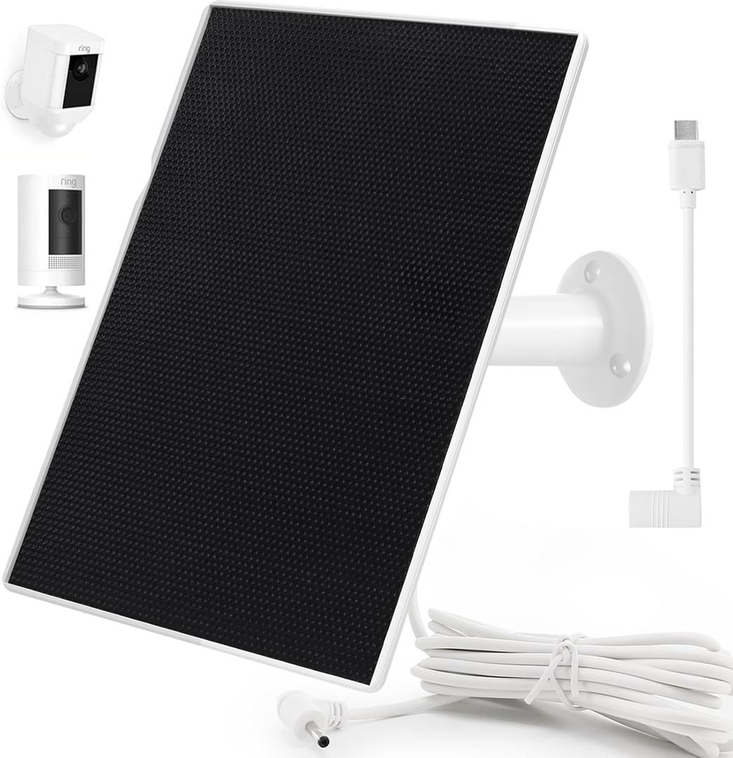 Ring Camera Solar Panel Charger, Compatible with Ri ng Stick Up Cam, Ri ng Stick Up Cam Pro, Ri ng Spotlight Cam Plus/Pro, TypeC and Ring Barrel DC Plug, 6W5V (1Pack)